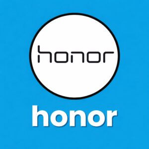 Honor Mobile brand logo on a blue background with honor text below