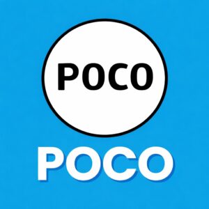 Pocco Mobile brand logo on a blue background with Pocco text below