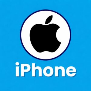 iPhone Mobile brand logo on a blue background with iPhone text below